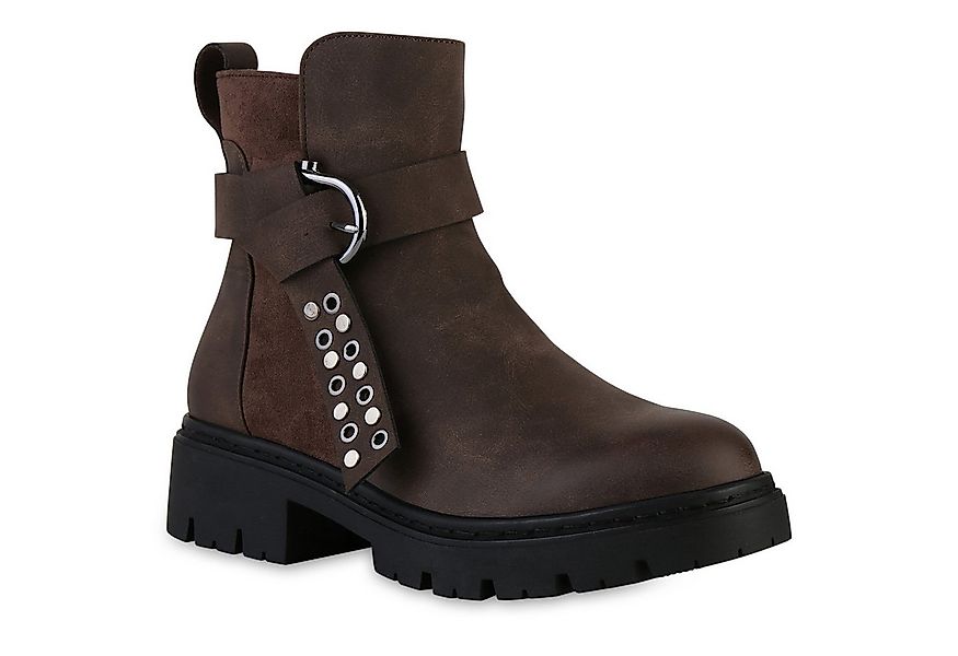 VAN HILL 841474 Bikerboots Damen Biker Boots Stiefeletten Schnallen Ösen Ni günstig online kaufen