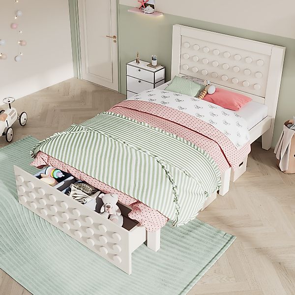 Flieks Kinderbett, Holzbett Einzelbett 90x190cm Bausteine-Form günstig online kaufen