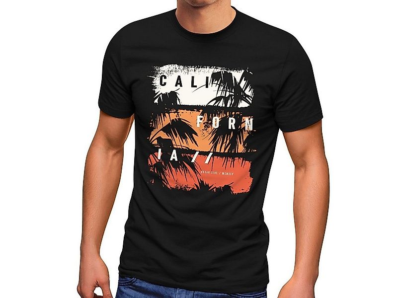 Neverless Print-Shirt Herren T-Shirt California Schriftzug Palmen Printshir günstig online kaufen