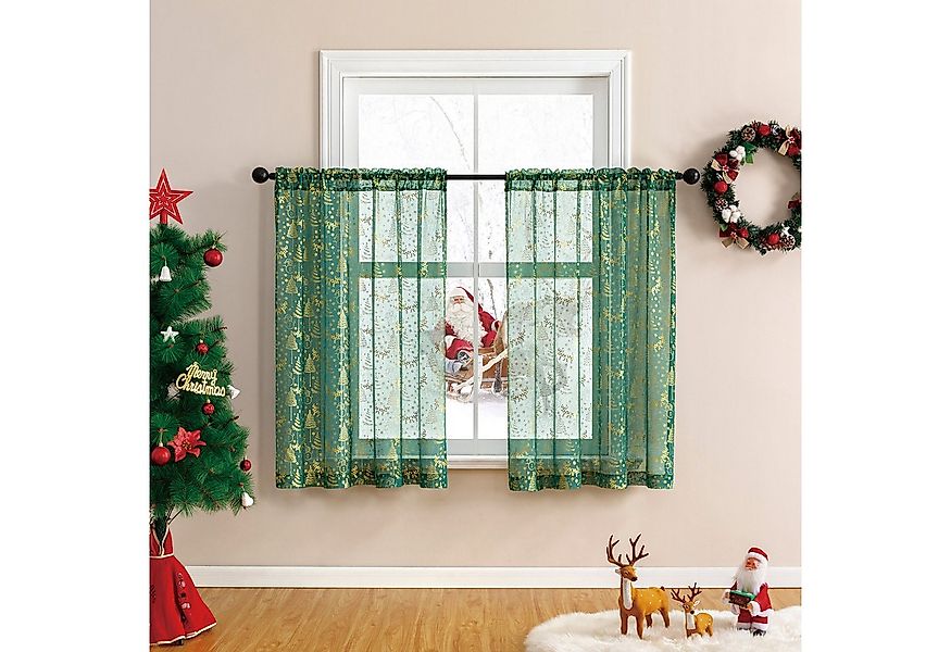 BYSURE Scheibengardine (2 St), Weihnachtlicher kurzer transparenter Vorhang günstig online kaufen