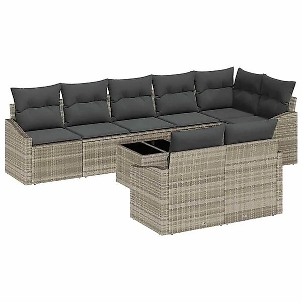 vidaXL Gartensofa-set mit Kissen 9-Tlg Hellgrau Poly-Rattan 3355451 günstig online kaufen