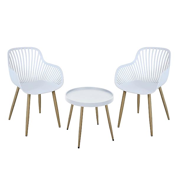 Svita Philly Sitzgruppe Balkonmöbel Set 3 teilig Weiß/Holzoptik günstig online kaufen