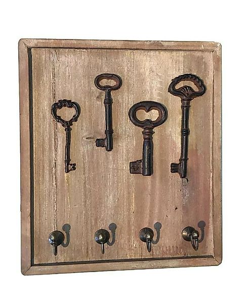 Schlüsselbrett Holz Braun Antik-Stil 4 Haken Nostalgie Schlüsselhalter 25x2 günstig online kaufen
