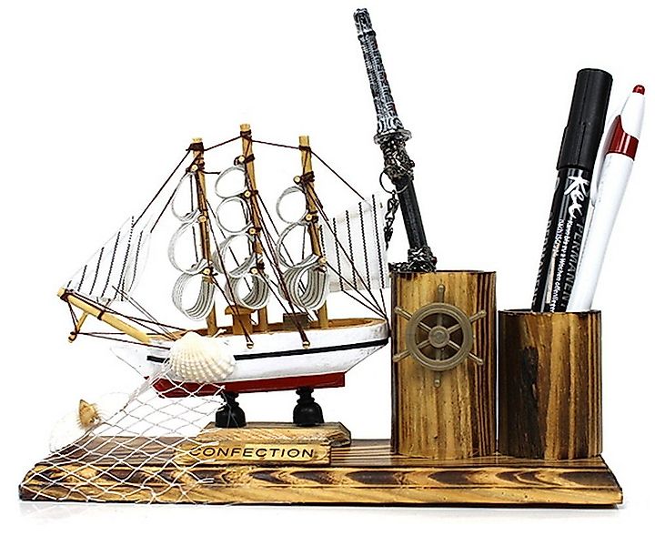 Yudu Schreibtischaufsatz Segelschiff mit Stifthalter Schreibtischorganizer günstig online kaufen