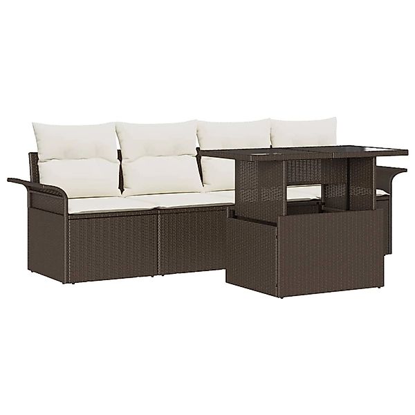 vidaXL Garten-Sofa-Set mit Kissen mit Speicher 5-Tlg Braun Poly Rattan 3356 günstig online kaufen
