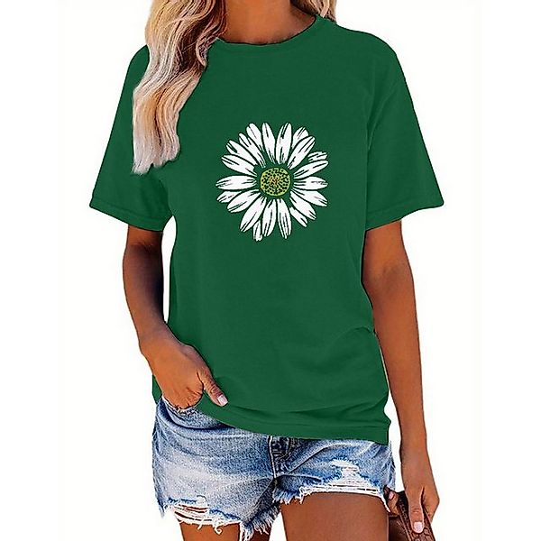 PYL Kurzarmbluse Damen Sommer Kurzarmbluse Sonnenblume Print-Shirt Casual T günstig online kaufen