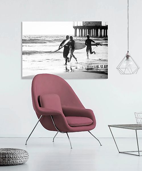 queence Acrylglasbild »Surfer am Strand«, Kunst-Schwarz-Weiß-Unterwasserwel günstig online kaufen