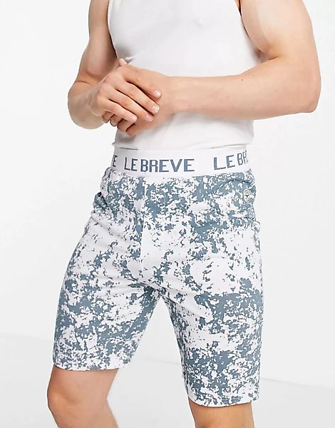 Le Breve – Lounge-Shorts in Blau mit Stone-Waschung und Batikmuster, Kombit günstig online kaufen