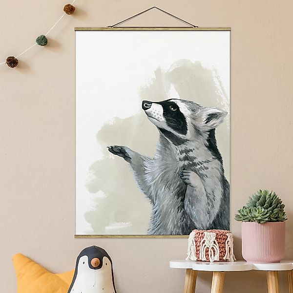 Stoffbild Tiere mit Posterleisten - Hochformat Waldfreunde - Waschbär günstig online kaufen