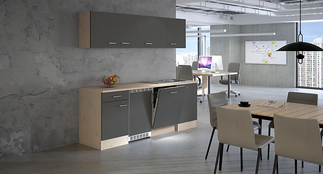 Flex-Well Exclusiv Büroküche Morena 210 cm Basaltgrau matt-San Remo Eiche h günstig online kaufen