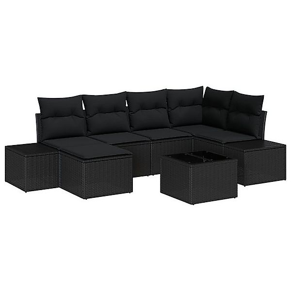vidaXL Loungesofa 7-tlg. Garten-Sofagarnitur mit Kissen Beige Poly Rattan, günstig online kaufen
