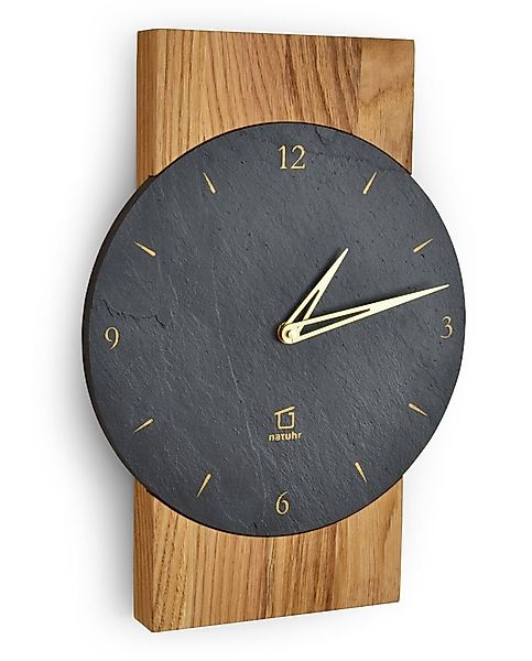 Natuhr Funkwanduhr Natuhr Wanduhr - Steineiche - Holz Eiche Schiefer Stein günstig online kaufen