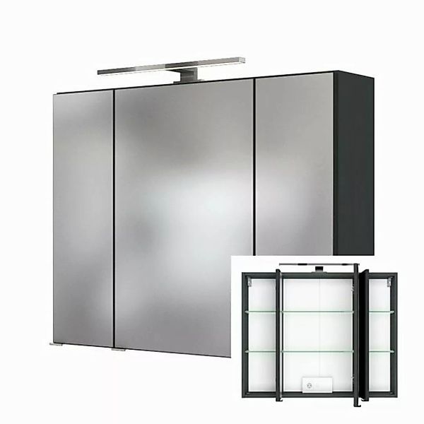 Badmöbel 3D Spiegelschrank 80 cm in Graphitgrau LAURIA-03 inkl. LED Beleuch günstig online kaufen