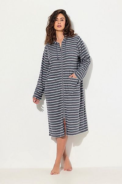 Ulla Popken Bademantel Bademantel Streifen 2-Wege-Zipper Langarm Frottee, l günstig online kaufen