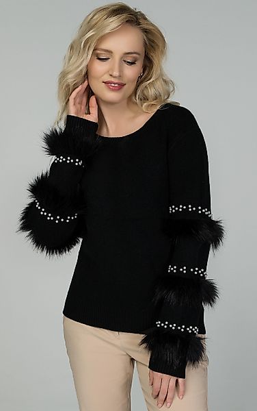 Passioni Strickpullover mit Fell- und Perlendetails günstig online kaufen