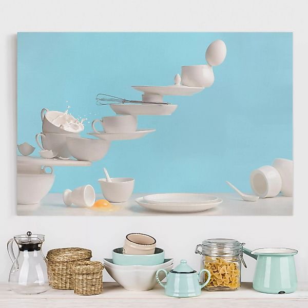 Leinwandbild Küche - Querformat Teller Kunst günstig online kaufen