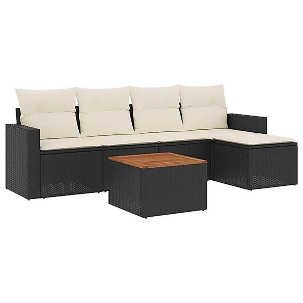 vidaXL 6-Tlg Garten-Sofagarnitur mit Kissen Schwarz Poly Rattan 3256427 günstig online kaufen