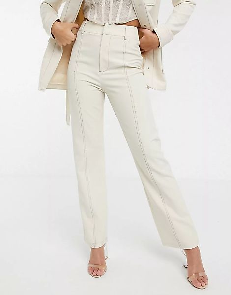 4th + Reckless – Anzughose mit Kontrastnaht in Creme-Weiß günstig online kaufen
