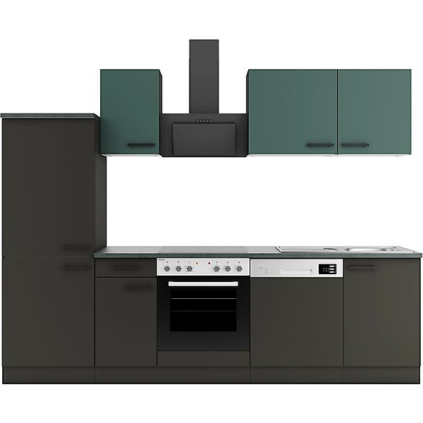 OPTIFIT Verona405/Madrid420 Küchenzeile 270 cm Steingrün / Anthrazit günstig online kaufen