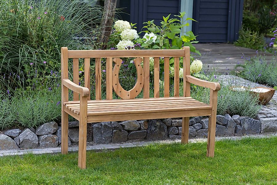 MR.DEKO Gartenbank Hufeisen Teak 120 cm günstig online kaufen