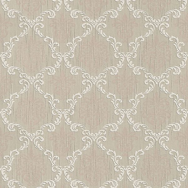 Bricoflor Ornament Tapete in Beige Weiß Helle Vlies Barocktapete Englisch I günstig online kaufen