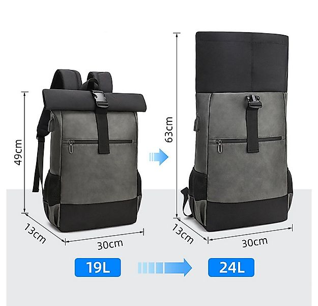JASLIFE Daypack Laptoprucksack für 15,6 Zoll Rolltop Rucksack, USB-Anschlus günstig online kaufen