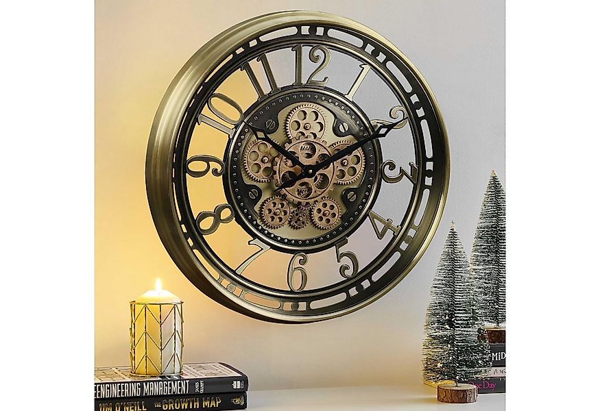 Samilito Uhr Wanduhr mit echtem Bewegungsgetriebe Zahnrädern in Gold günstig online kaufen