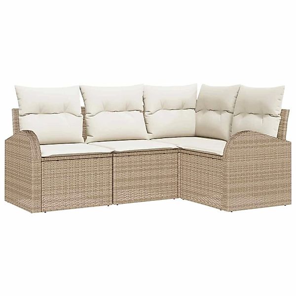 vidaXL Garten-Sofa-Set mit Kissen 4-Tlg Beige Weiß Poly Rattan 3354690 günstig online kaufen