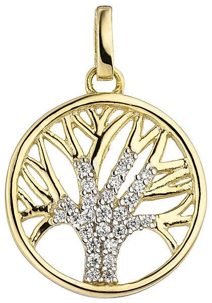 JOBO Kettenanhänger "Anhänger Lebensbaum", 375 Gold bicolor mit 27 Zirkonia günstig online kaufen