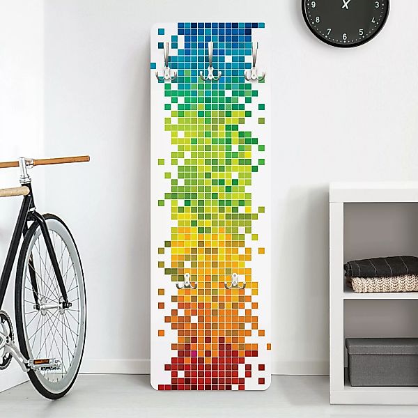 Wandgarderobe Holzpaneel Kinderzimmer Pixel-Regenbogen günstig online kaufen