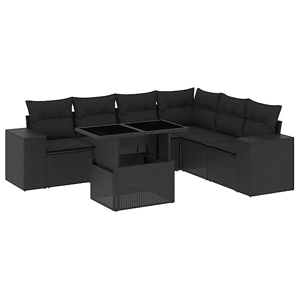 vidaXL 7-Tlg Garten-Sofagarnitur mit Kissen Schwarz Poly Rattan 3269185 günstig online kaufen