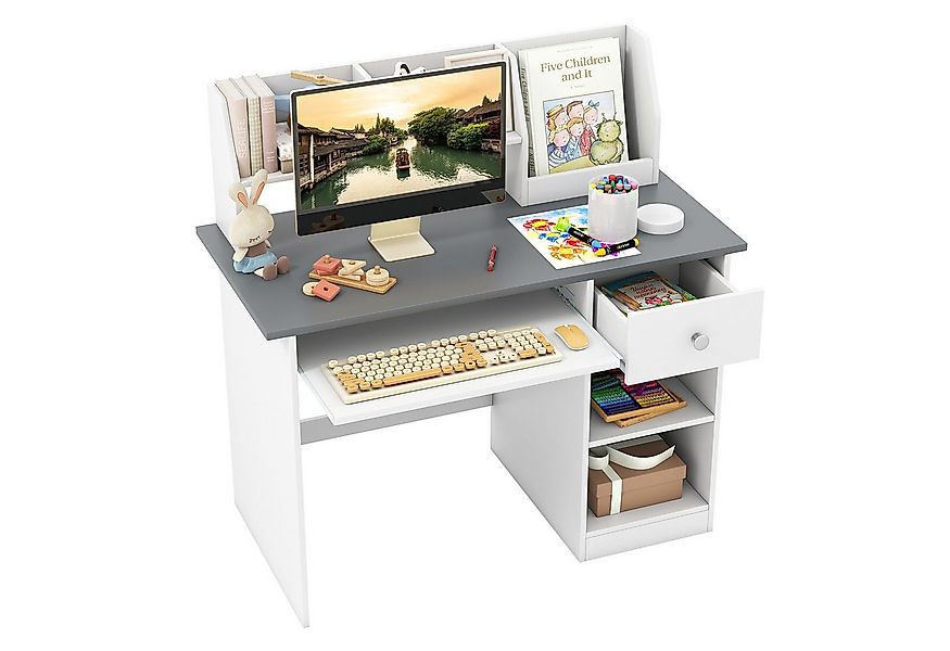COSTWAY Kinderschreibtisch, mit Schublade, Bücherregal & Tastaturablage günstig online kaufen