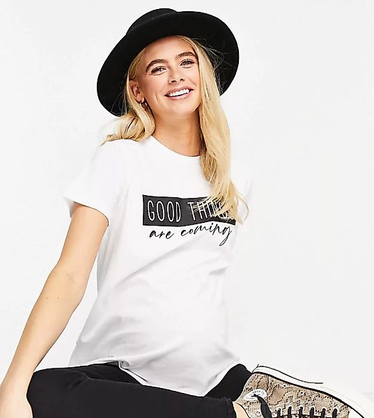 ASOS DESIGN Maternity – T-Shirt in Weiß mit Slogan günstig online kaufen