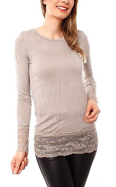 Muse Rundhalsshirt Langarm Longshirt mit Spitzensaum günstig online kaufen