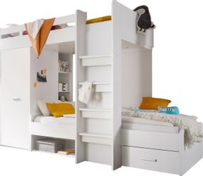Begabino Hochbett "MAXI" mit 2 Liegeflächen, Kleiderschrank und Regalen günstig online kaufen