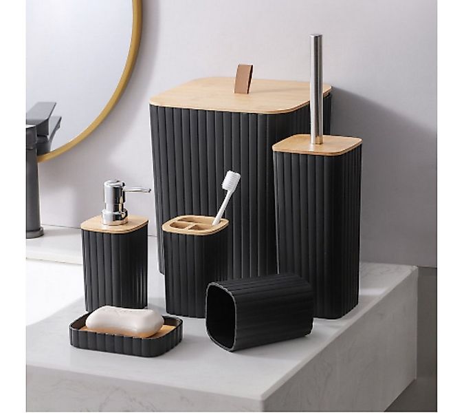 Kityhome Badezimmer-Set Badaccessoire 6-teiliges Badezimmer-Set in Schwarz, günstig online kaufen