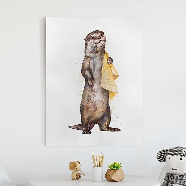 Leinwandbild - Hochformat Illustration Otter mit Handtuch Malerei Weiß günstig online kaufen