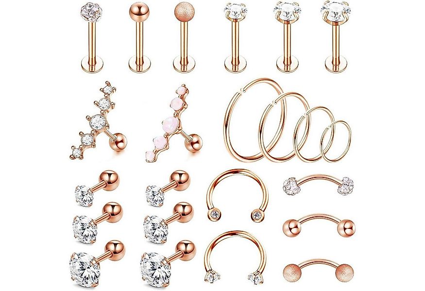 Kakonia Piercing-Set Kakonia 23 Stück 16G Silber Rosegold Piercing Ohrschmu günstig online kaufen
