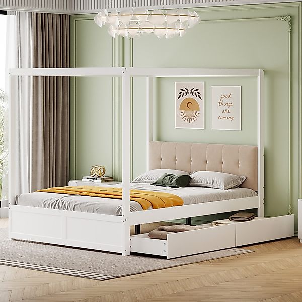 Flieks Massivholzbett, Himmelbett 140x200cm mit 2 günstig online kaufen