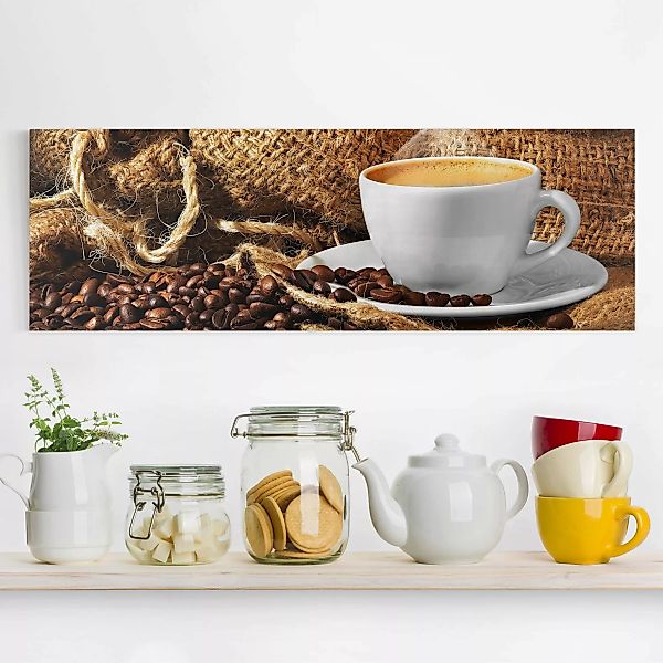 Leinwandbild - Panorama Kaffee am Morgen günstig online kaufen