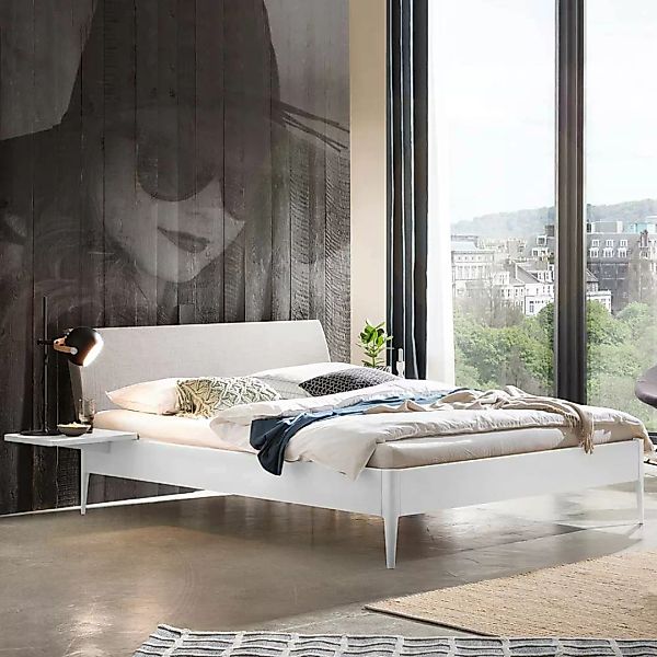 140x200 cm Bett Buche weiß lackiert in modernem Design Mittelsteg günstig online kaufen