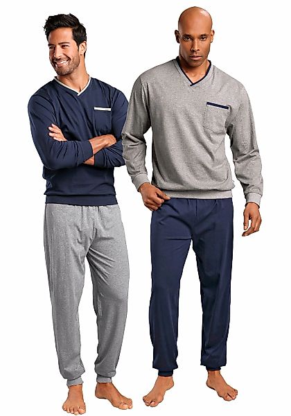 le jogger Pyjama, (Packung, 4 tlg., 2 Stück), Schlafanzug mit garngefärbten günstig online kaufen