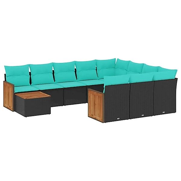 vidaXL 11-Tlg Gartensofa-Set mit Kissen Schwarz Polyrattan 3228045 günstig online kaufen
