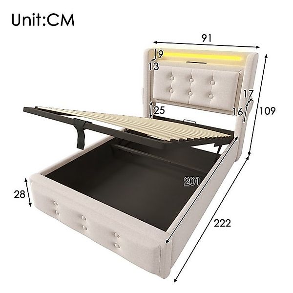 HAUSS SPOLE Polsterbett 90x200 mit Led-Kopfteil, Ladefunktion, mit Matratze günstig online kaufen