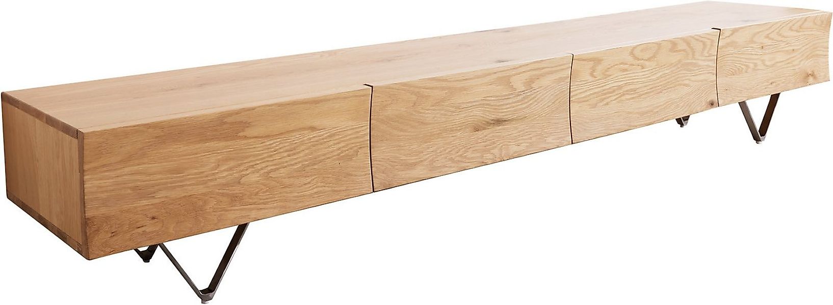 DELIFE Lowboard Wyatt, Eiche Natur 220 cm 4 Schübe V-Fuß Edelstahl Lowboard günstig online kaufen