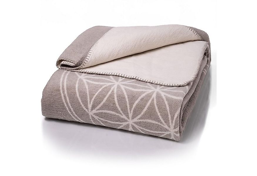 Wolldecke J2BG Kuscheldecke Baumwolle, Blume des Lebens Grau-Ecru, 150x200c günstig online kaufen