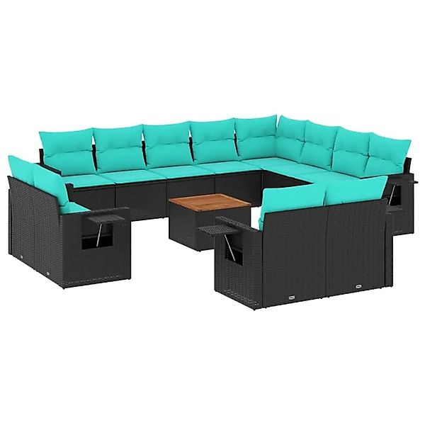 vidaXL 13-Tlg Gartensofa-Set mit Kissen Schwarzes Polyrattan 3224832 günstig online kaufen