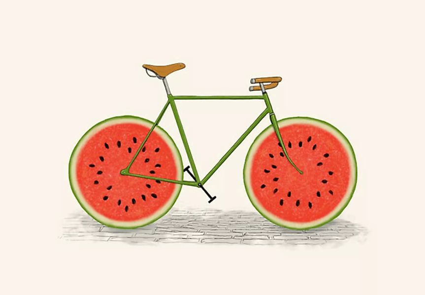 Poster / Leinwandbild - Juicy - Wassermelonen-fahrrad günstig online kaufen