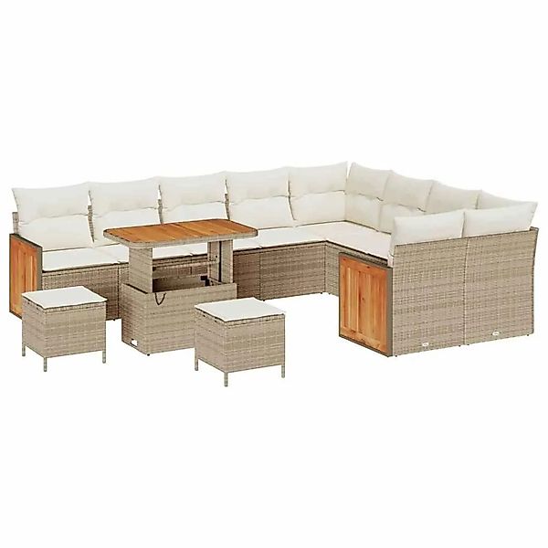 vidaXL Gartensofa-set mit Kissen 13-Tlg Beige und Creme Poly-Rattan 3365296 günstig online kaufen