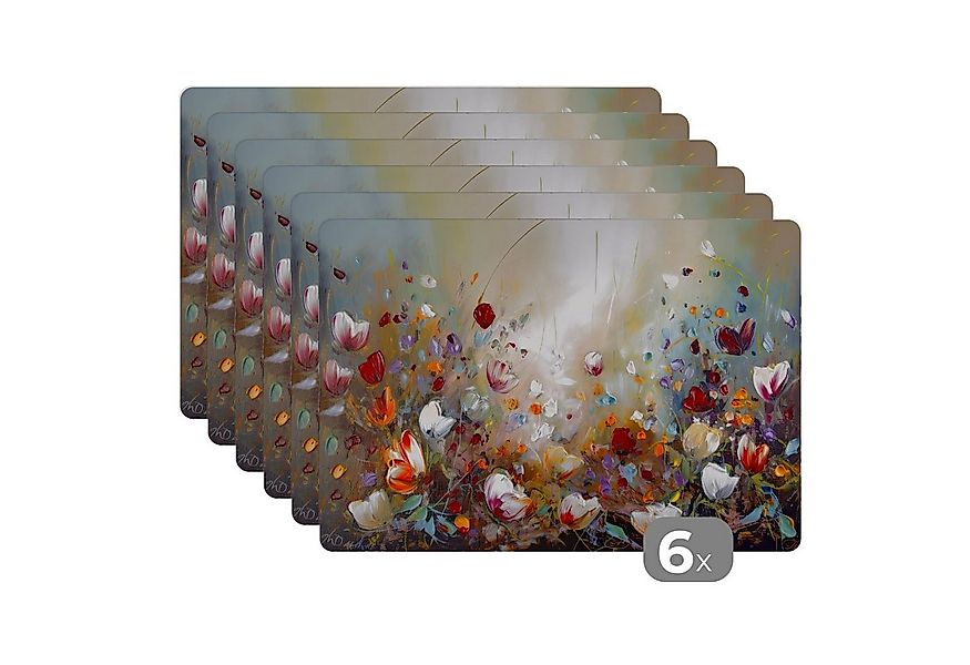 MuchoWow Platzset Ölfarben - Blumen - Farbenfroh - Natur, (6-St), Platzsets günstig online kaufen